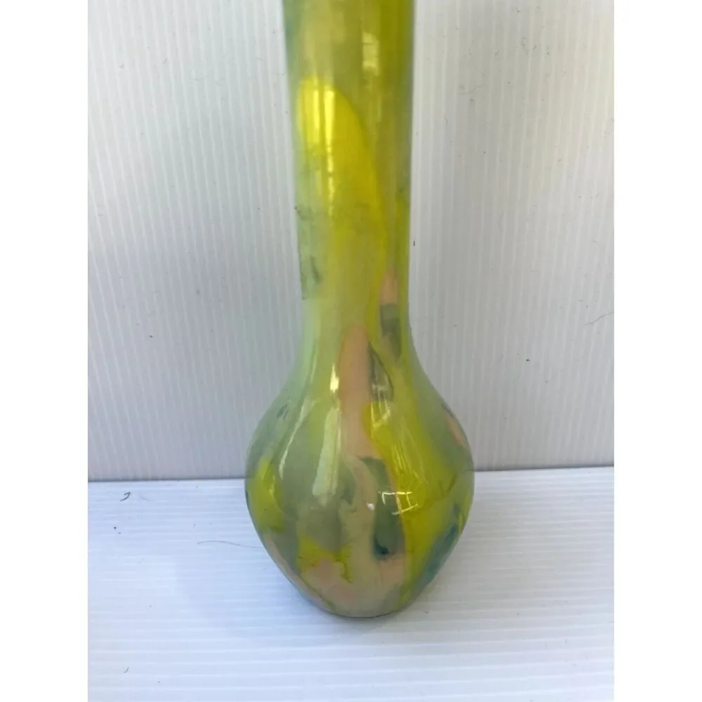 Bud Vase Jack in the Pulpit Vintage Yellow Green Hand Blown Art Glass